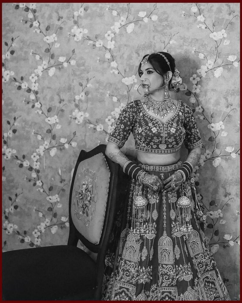Black and white bridal portrait trend in Indian wedding photography 2026 by Vishal Photos Jaipur