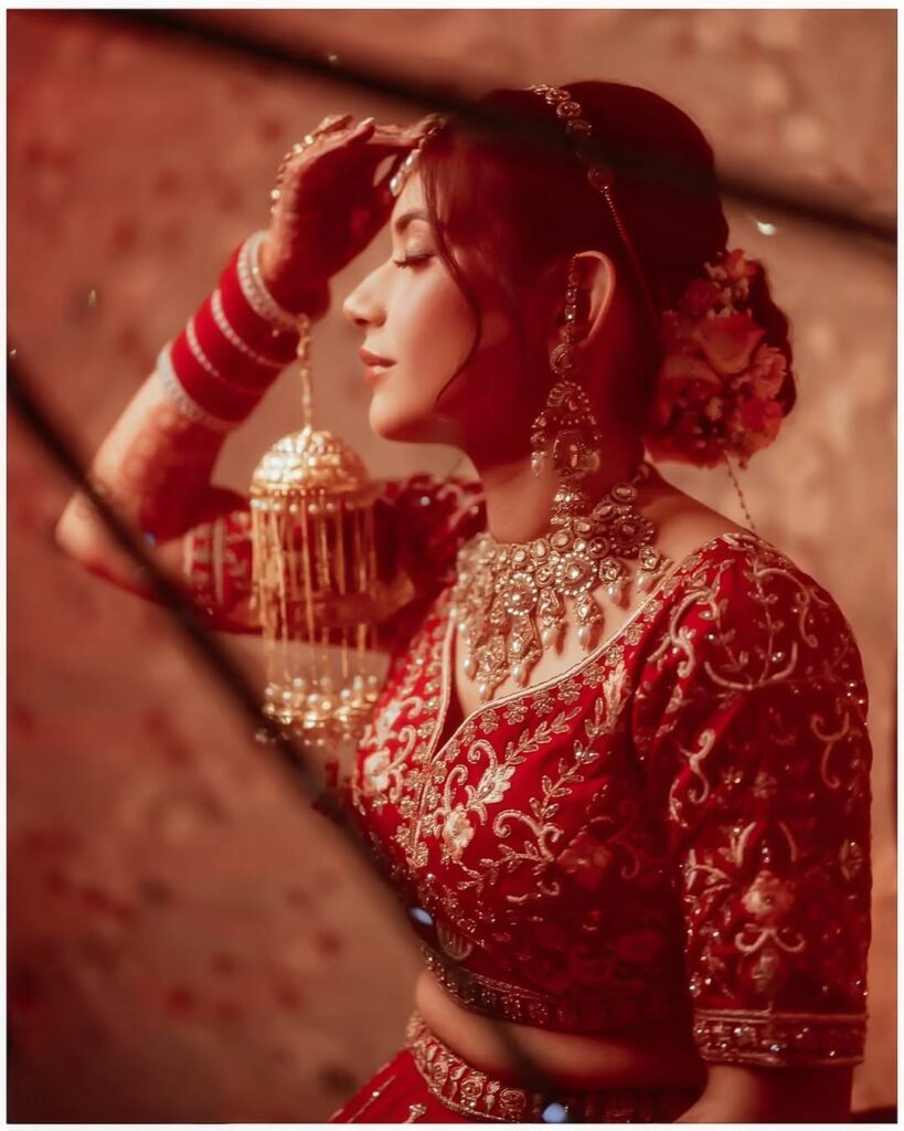 Cinematic bridal portrait with warm lighting trend in Indian weddings 2026 photographed by Vishal Photos