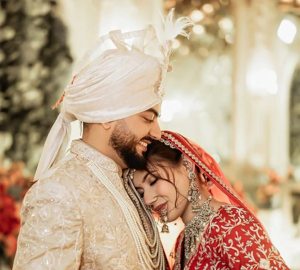 Romantic candid wedding couple moment in Jaipur photographed by Vishal Photos