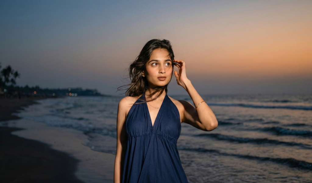 Fashion model posing during golden hour photoshoot, creative outdoor fashion photography inspiration by Jaipur fashion photographer